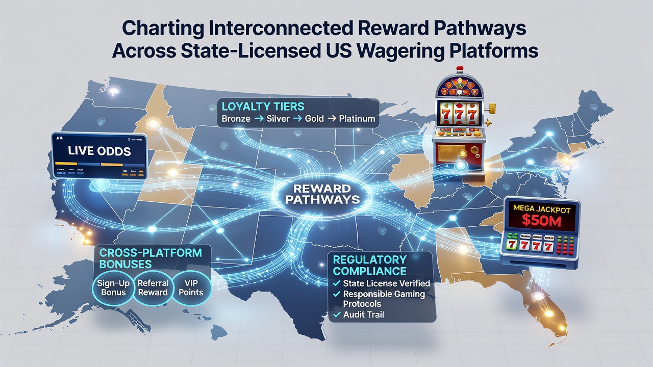 Screenshot of a US betting app interface displaying interconnected bonus progress across states