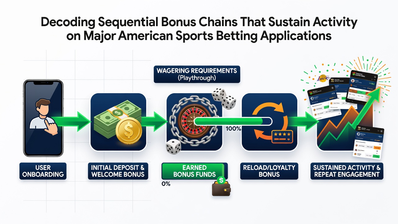 Screenshot of a mobile betting app interface displaying an active sequential bonus chain progression