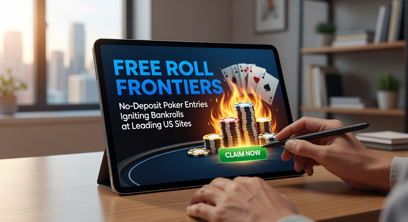 Close-up of a poker player's screen during a freeroll final table, displaying chip stacks, blinds, and cash prizes amid intense action