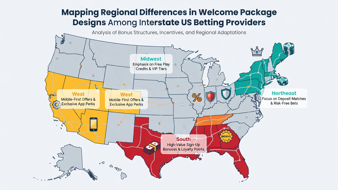Map illustrating regional welcome bonus structures for interstate US sportsbooks
