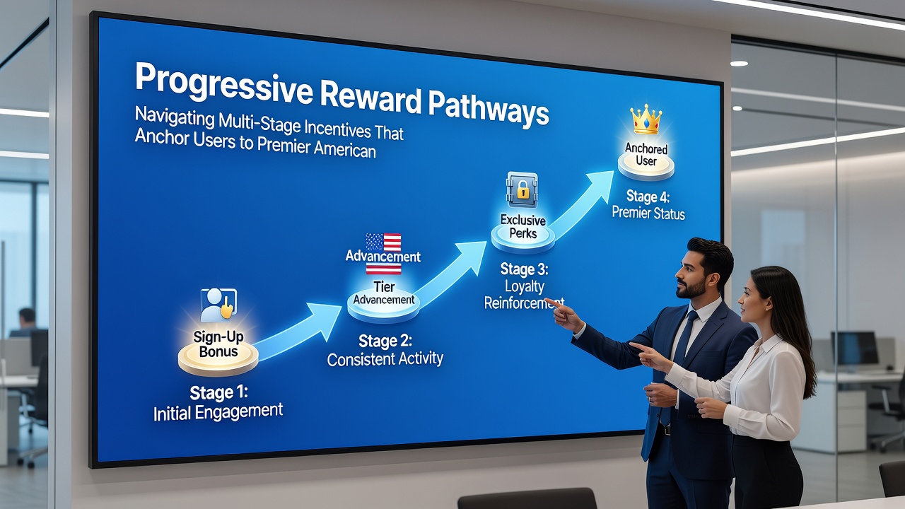 Chart displaying multi-stage incentive progression and user retention statistics for American wagering platforms