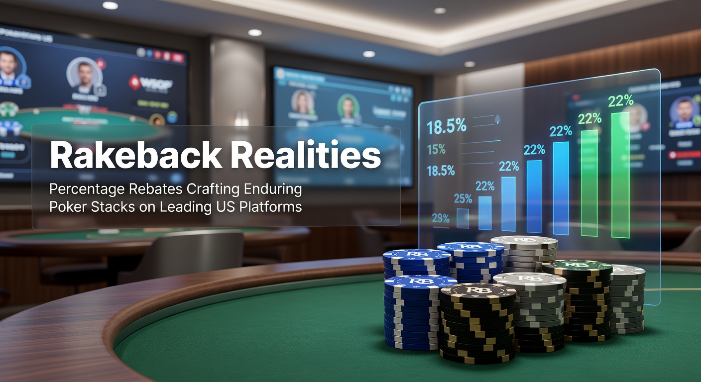 Poker players reviewing rakeback earnings on a digital dashboard from a leading US online platform, highlighting percentage rebates accumulating over time