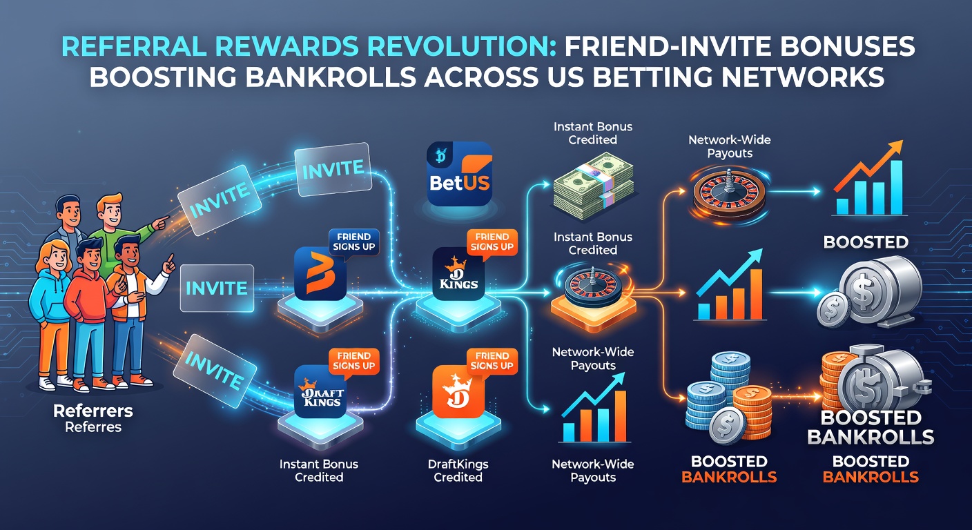 Screenshot collage of US sportsbook apps displaying referral bonus claims, with dollar amounts and friend invite prompts highlighted