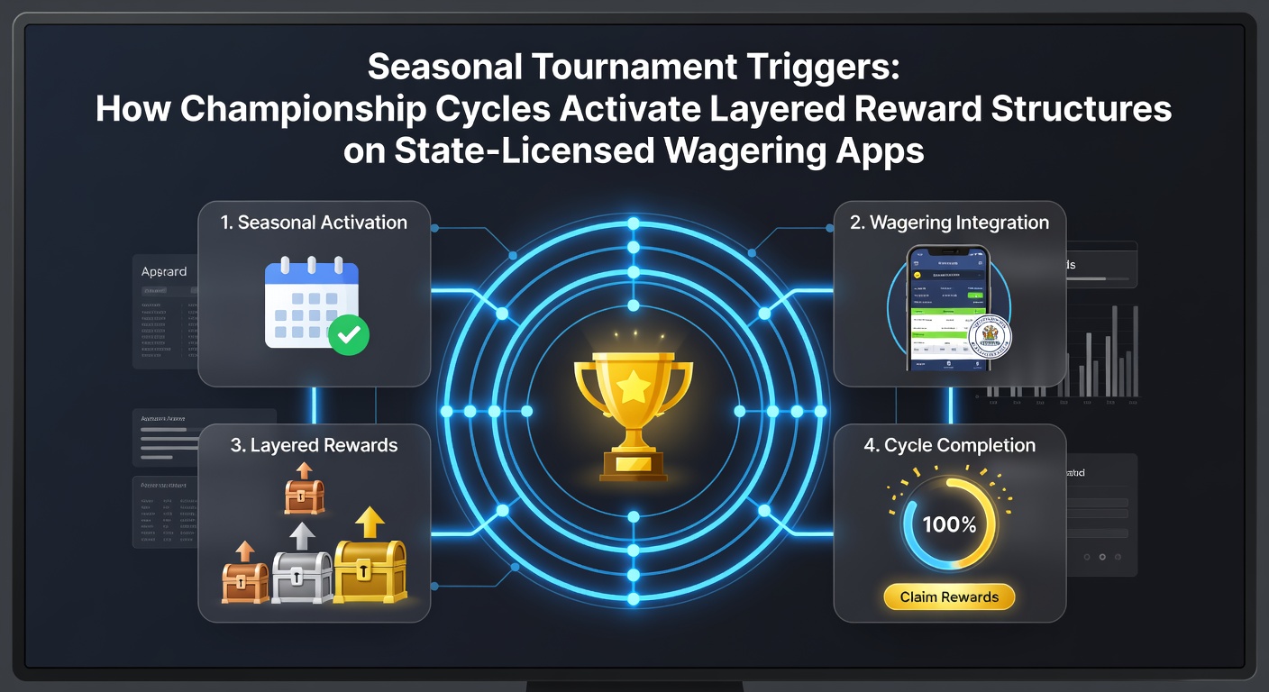 State-licensed betting app interface displaying seasonal tournament reward tiers and active championship promotions