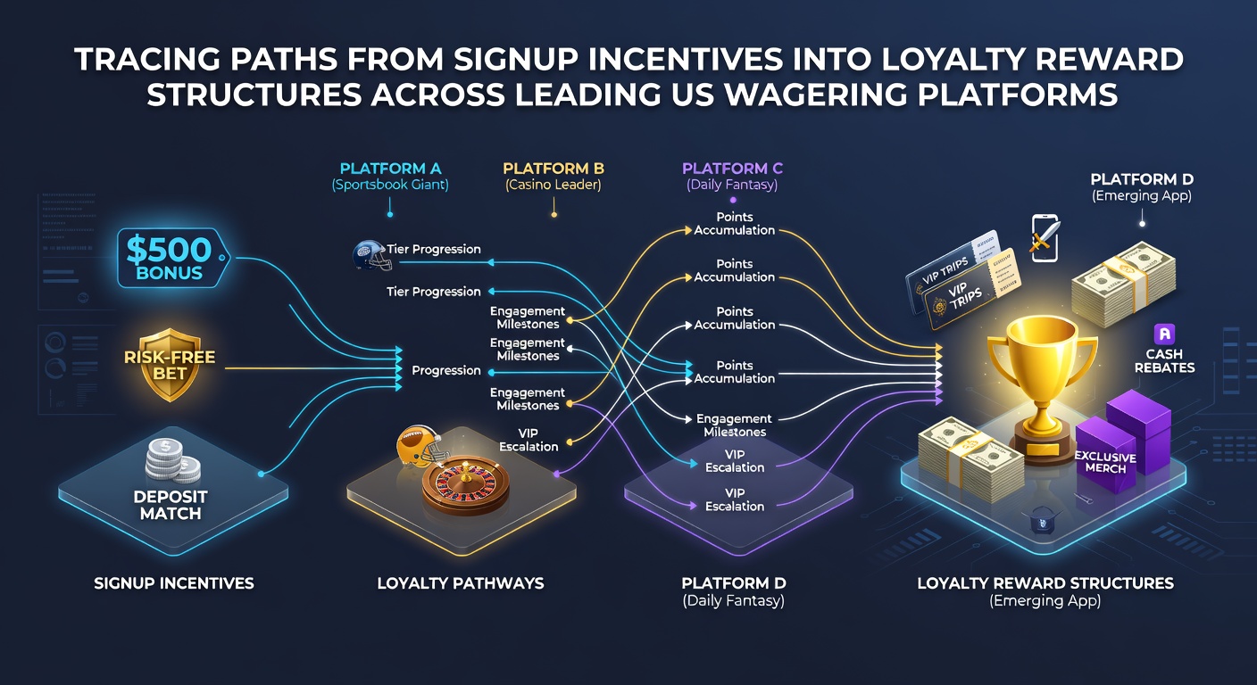 Visual diagram illustrating how loyalty tiers evolve from basic signup rewards into premium benefits across US betting sites